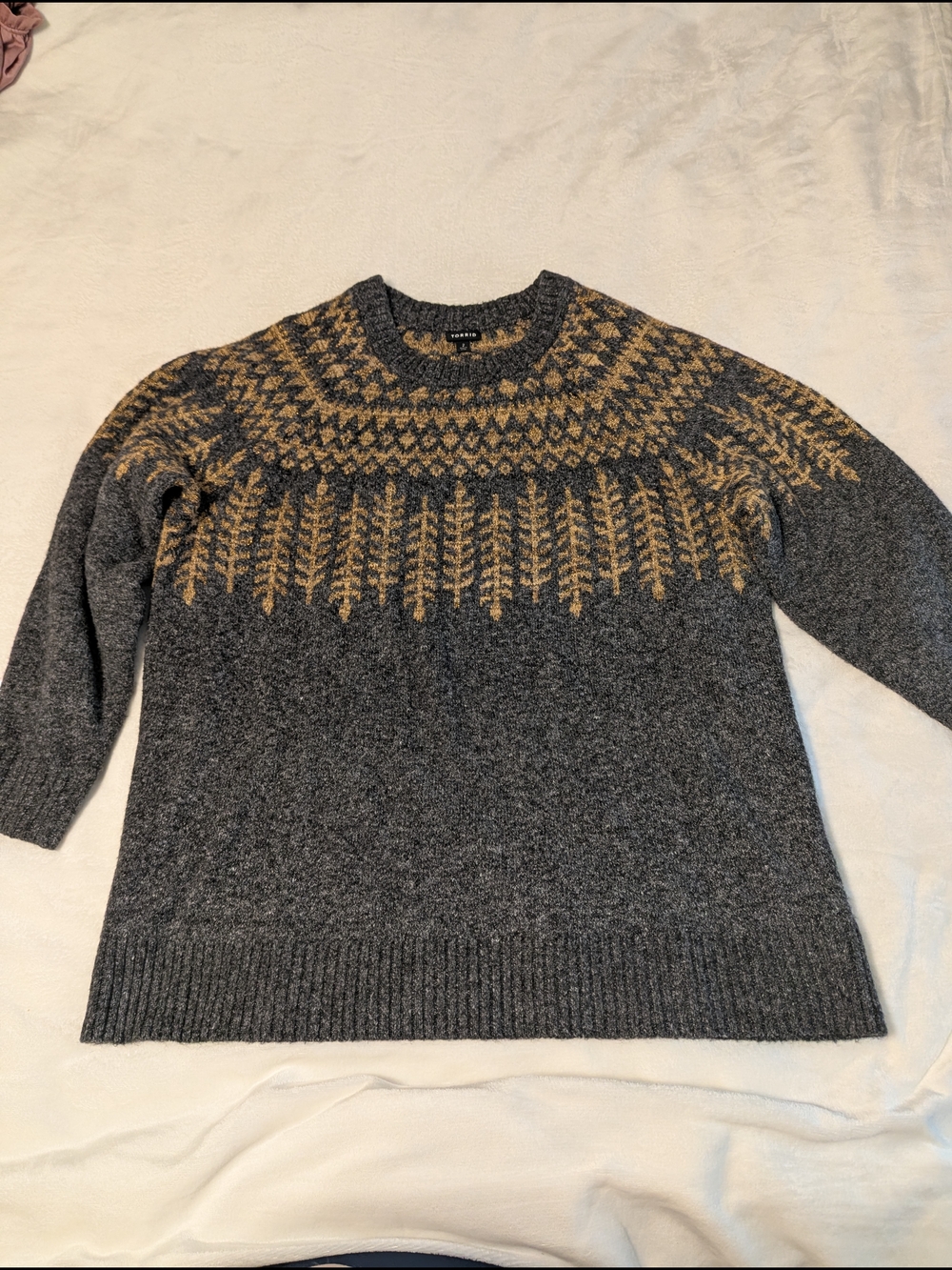 Torrid Gray Fair Isle Crewneck Sweater with Copper Pattern